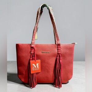 Montana West Red Tote Bag w/Front Tassels & Pebbled Faux Leather (NWT)
